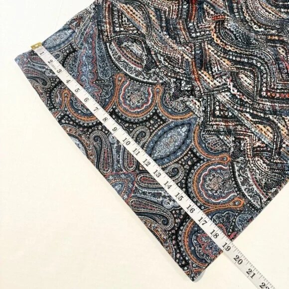 J. Jill Ponte Knit Pencil Skirt Gray Blue Paisley Print Pull On Stretch Waist LP - Picture 9 of 9